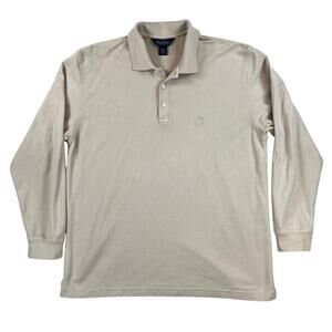 Brooks Brothers Long Sleeve Pique Knit Polo Men's L Performance Knit Cream Ivory